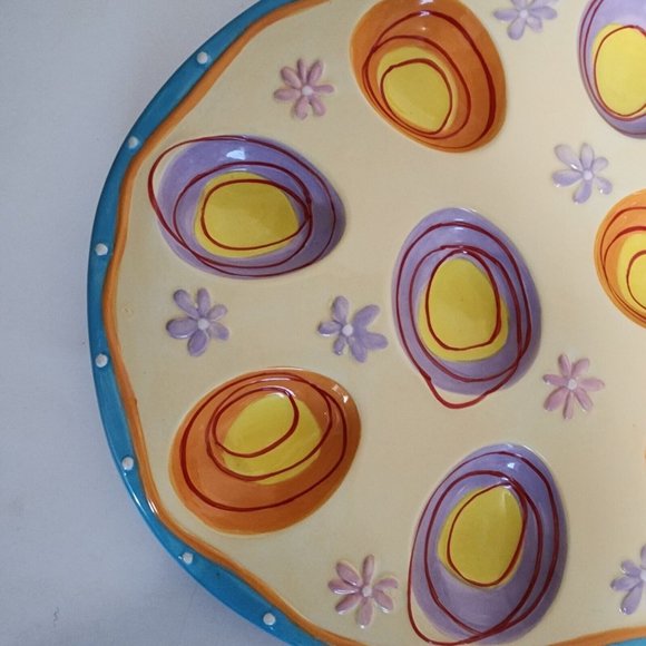 Bella Casa Devil Egg Ceramic Platter Colorful 12”x9” Easter Spring Ganz - Picture 3 of 6